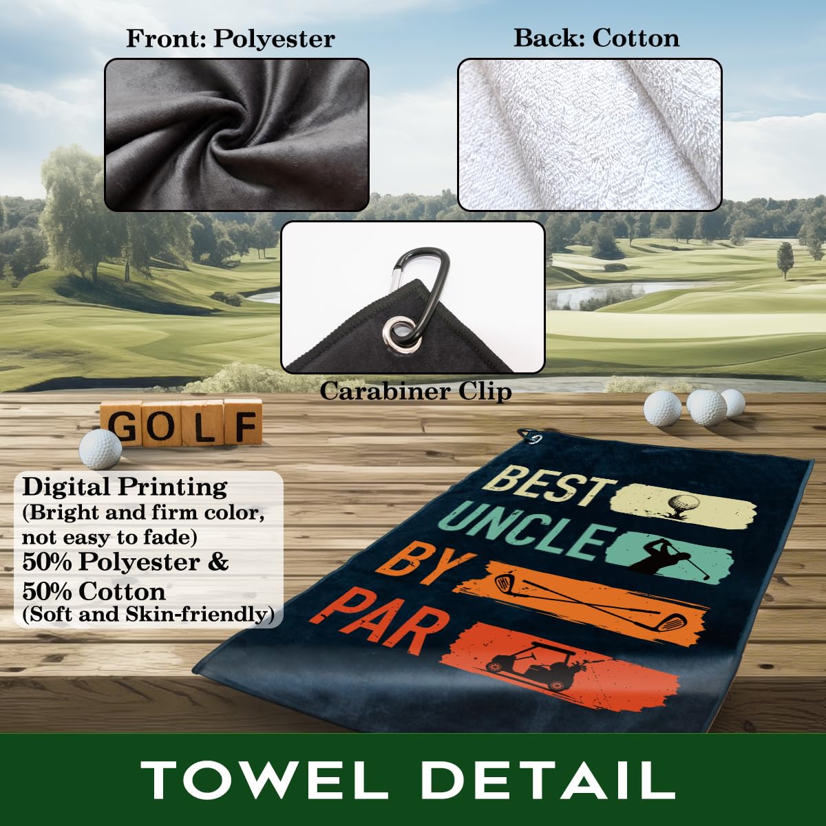 rofiowa Best Uncle by Par Polyester and Cotton Blend Printed Golf Towel, Funny Golf Accessories for Men, Golf Gift for Golf Fan Uncle, Golf Lover Birthday Gift (OGT038)