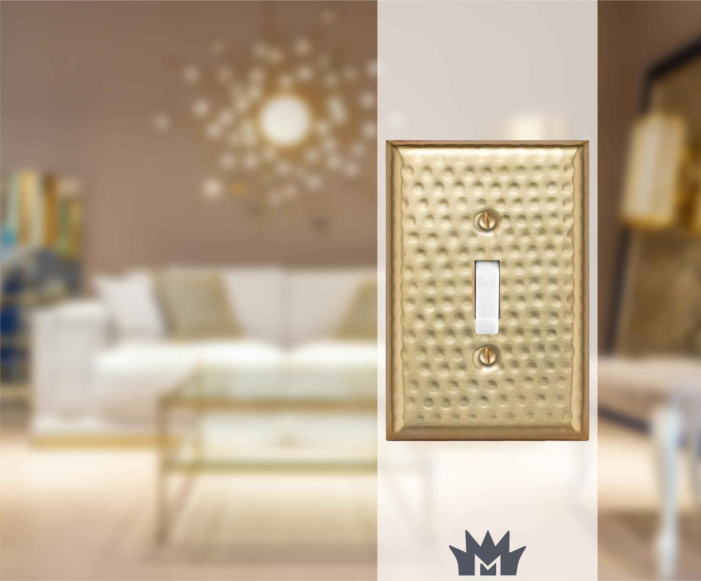 Monarch Abode 1-Gang Toggle Wall Plate, Hand Hammered Metal Single Switch Wall Plate, Decorative Light Switch Cover Plate for Electrical Outlet, Brushed Gold, Pack of 2
