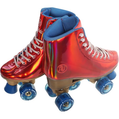JajaHoho Roller Skates for Women, Holographic High Top Classic Rollerskates, Shiny Double-Row Blue Four Wheels Quad Skates for Girls Indoor & Outdoor (Red, Size 10)
