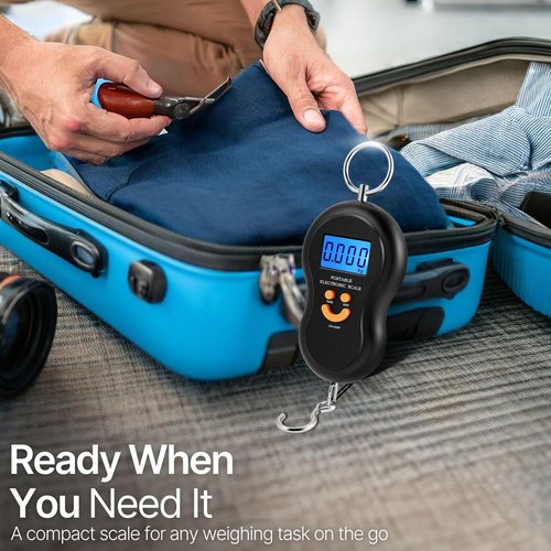Flexzion Digital Hanging Scale - 110lb/50kg Portable Luggage & Fish Scale with LCD Display, Stainless Steel Hook