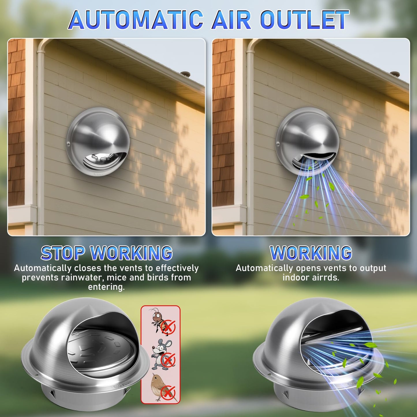 TOYIEW 4 inch Dryer Vent Cover Outside, Stainless Steel Round Wall Vent Cover, Dryer Exhaust Vent for BathRoom, Office, Home, Air, Hvac System