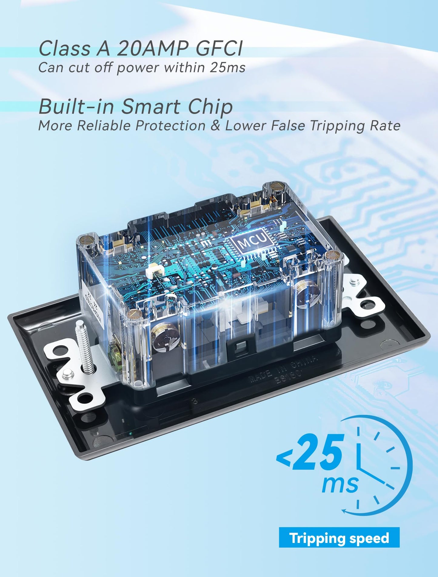 1-Pack 20 Amp GFI Electrical GFCI Outlet Self-Test Tamper Resistant (TR) Weather Resistant (WR) Ground Fault Receptacle with LED Indicator UL Listed Standard Wall Plate Included Black