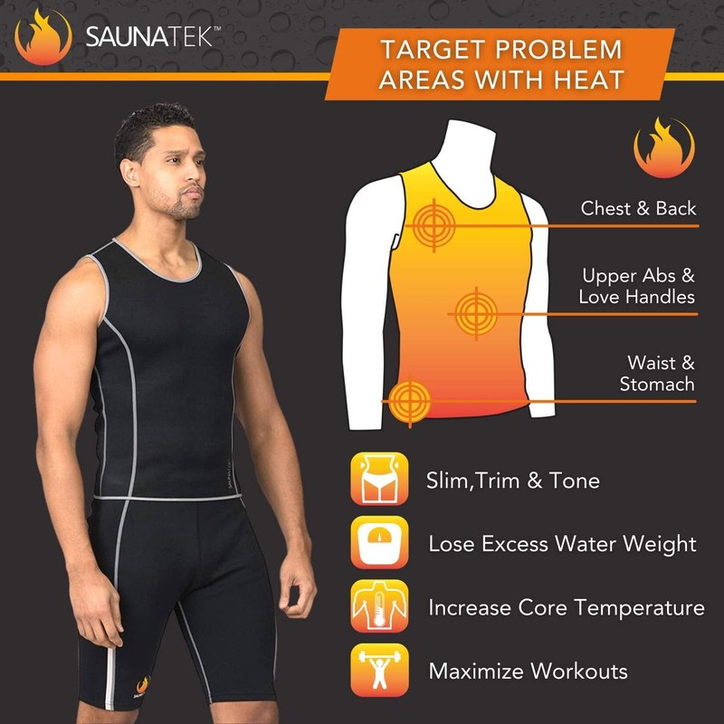 SaunaTek Men's Sauna Sweat Suit Tank Top for Exercise and Heat Training, Neoprene, Large
