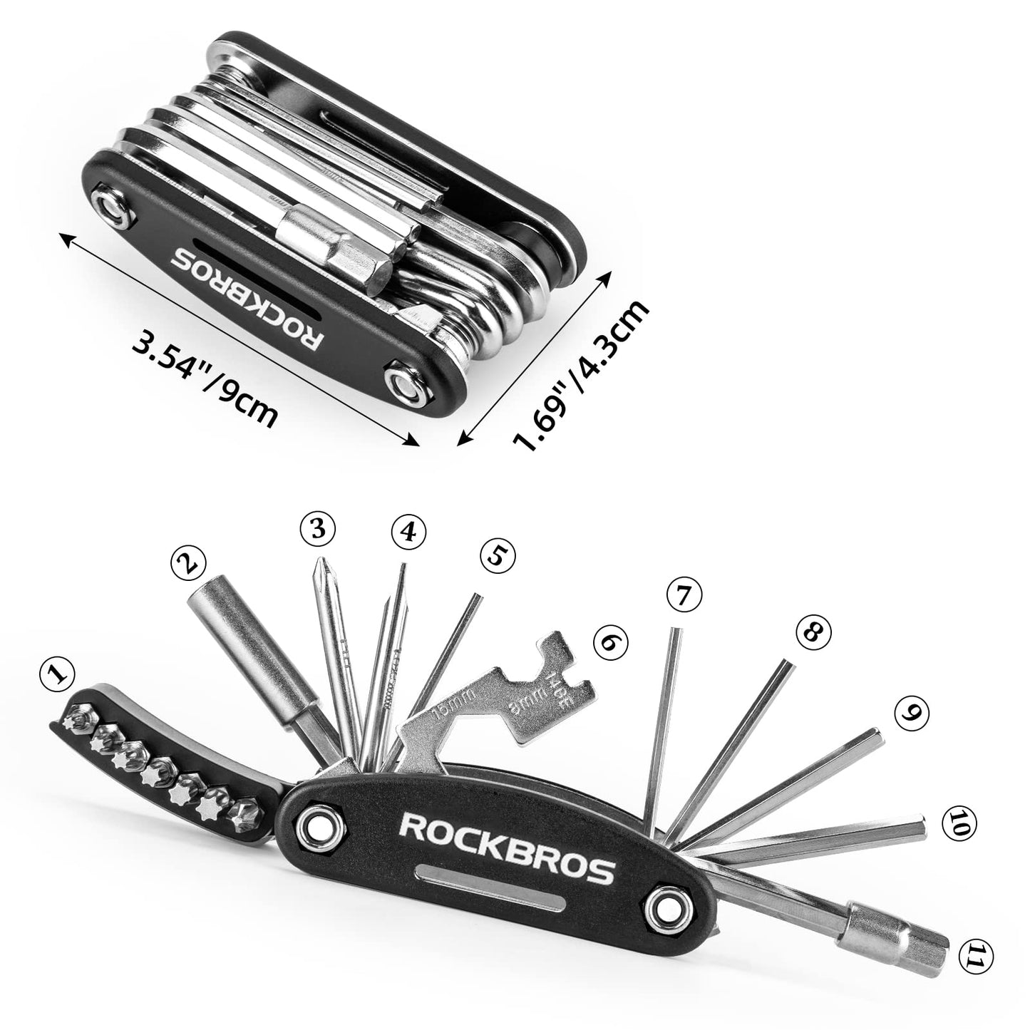ROCKBROS 16 In 1 Multi-Function Bike Tool Kit - Portable Foldable Bike Multitool Cycling Tool Kit With Allen Wrench, Tire Levers