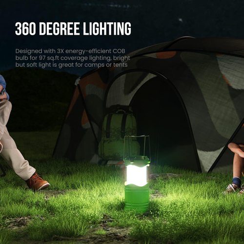 Lichamp LED Camping Lantern - 4 Pack Battery-Powered Flashlights | Portable Collapsible Emergency Light - Green