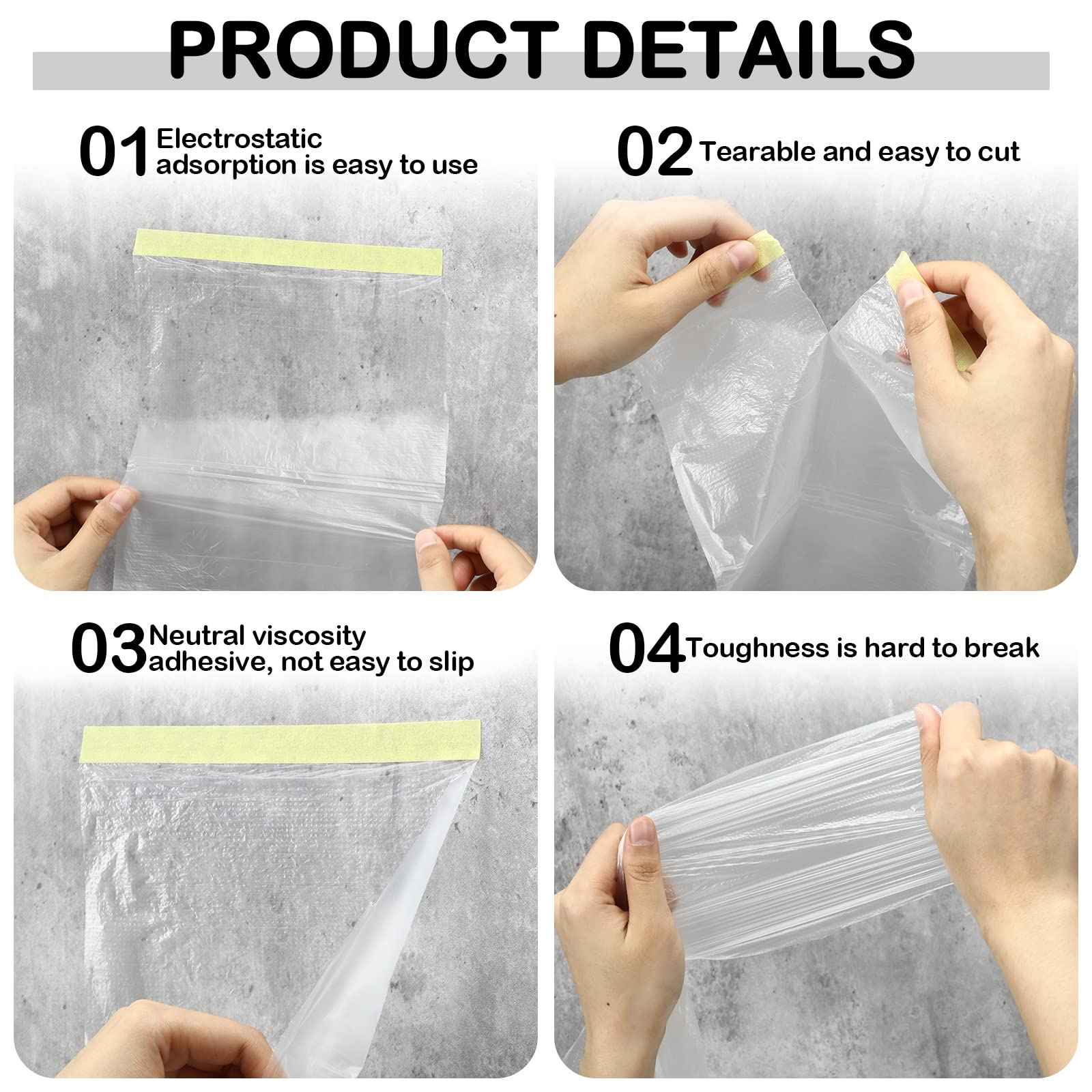 Fainne 12 Rolls Assorted Plastic Sheeting Pre Taped Masking Film Clear Masking Paper for Automotive Painting Covering Painting Supplies, 3 Multi Sizes x 66 Feet/roll