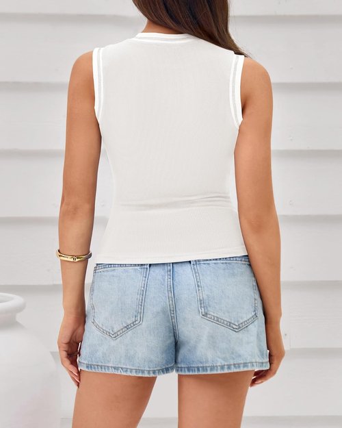 BTFBM High Neck Tank Top - Sleeveless Ribbed Basic Shirt for Women | Perfect for Spring & Summer Outfits