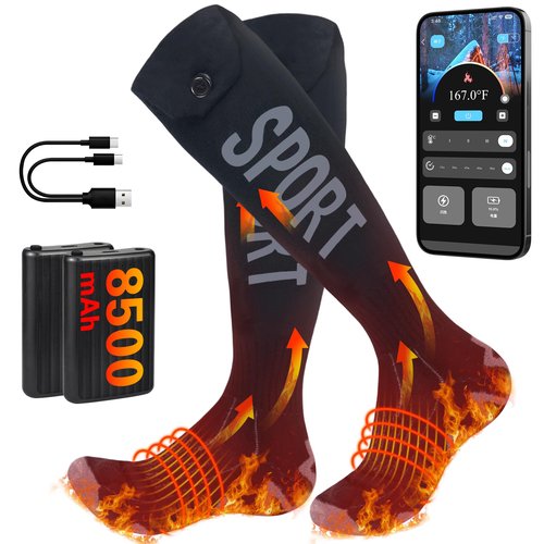 2026 Heated Socks for Men Women 8500mAh*2 Battery Rechargeable Heated Socks with App Control for Hunting, Up to 13H Electric Warm Socks for Ski Camping Winter Outdoor for Men 360° Heat