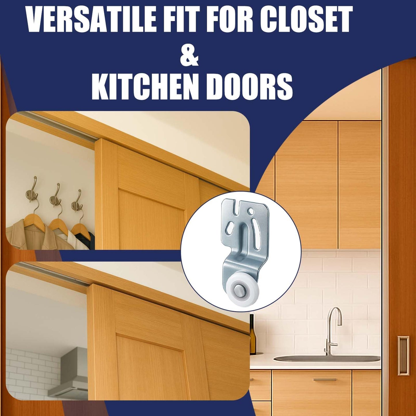 Top-Hung Sliding Door Hardware Wardrobe Roller Kit,Includes 4 Roller Wheels for Bypass Closet and Kitchen Doors, Compatible with 3/4" to 1-3/8" Thick Sliding Door