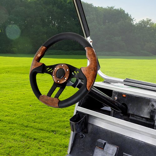 Golf Cart Steering Wheel for EZGO TXT/RXV, Club Car DS/Precedent/Tempo, Yamaha G29/Drive/Drive 2, and more Golf Cart Models, Racing Steering Wheel, Woodengrain (Adapter Not Included)