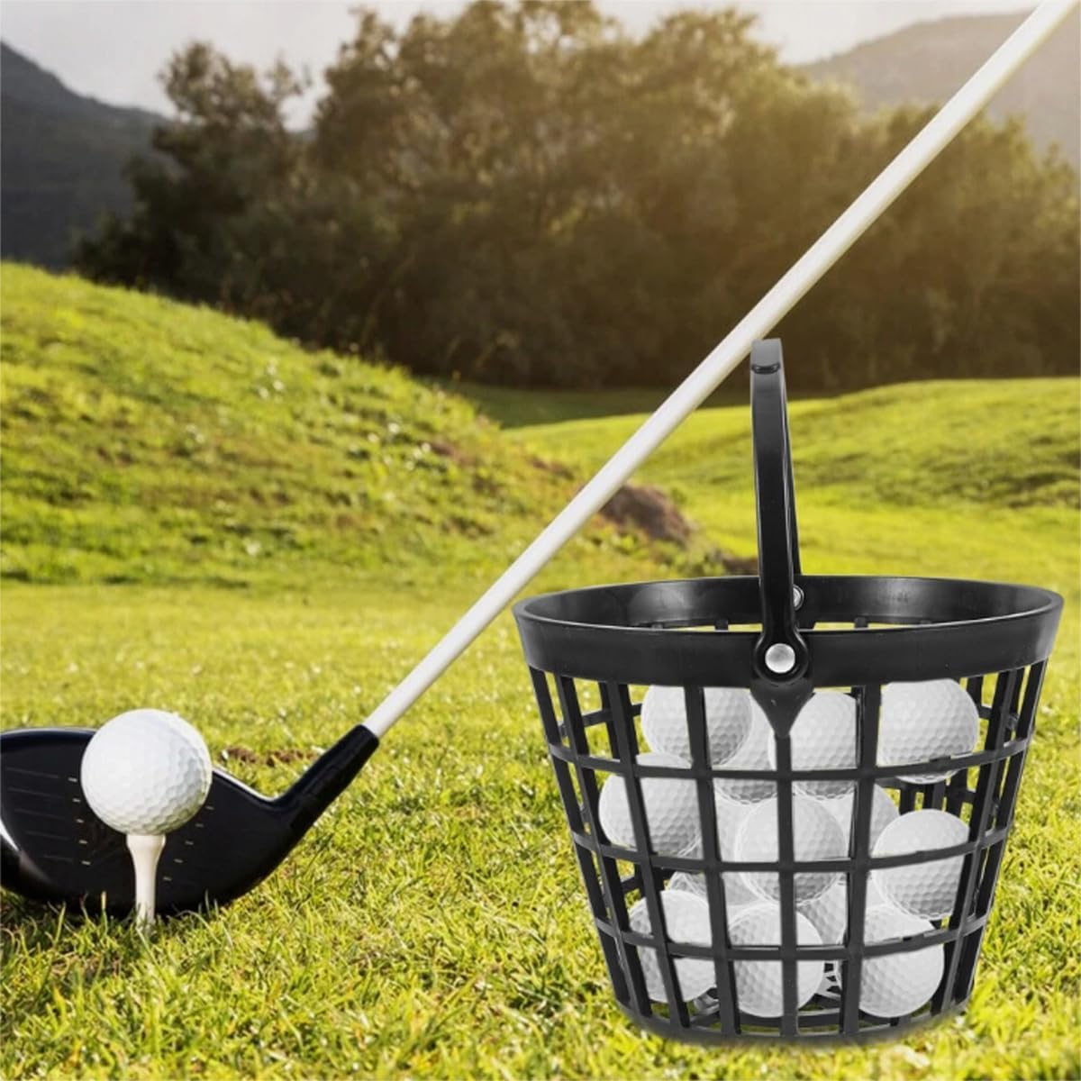 ZLY Golf Ball Basket - Durable Plastic Container with Handle | Holds 50 Balls - Black