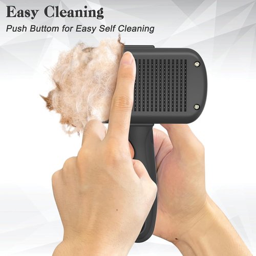 Dipoo Self-Cleaning Shedding Brush - Skin-Friendly Grooming Tool for Dogs & Cats | Deshedding & Hair Removal, Black
