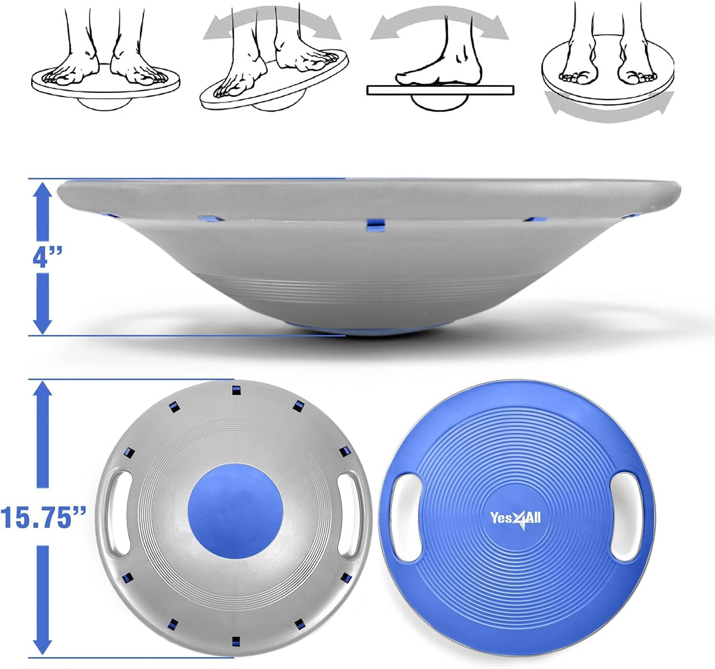 Yes4All Plastic Wobble Balance Board-Round Balance Trainer Board, Wobble Board for Standing Desk, Core Training, Home Gym Workout, Plastic