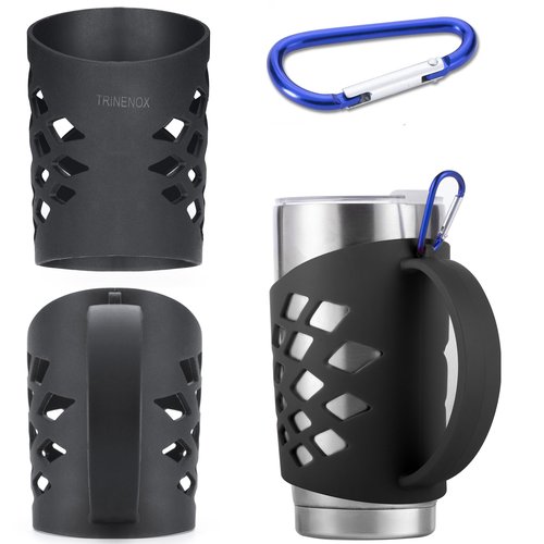 Silicone Sleeve Holder Grip for 20 oz Tumblers, Rambler Handler for 20 oz Tumbler Vacuum Insulated Coffee Mugs Silicone Grip Protective Sleeve Cover With Handle-Black