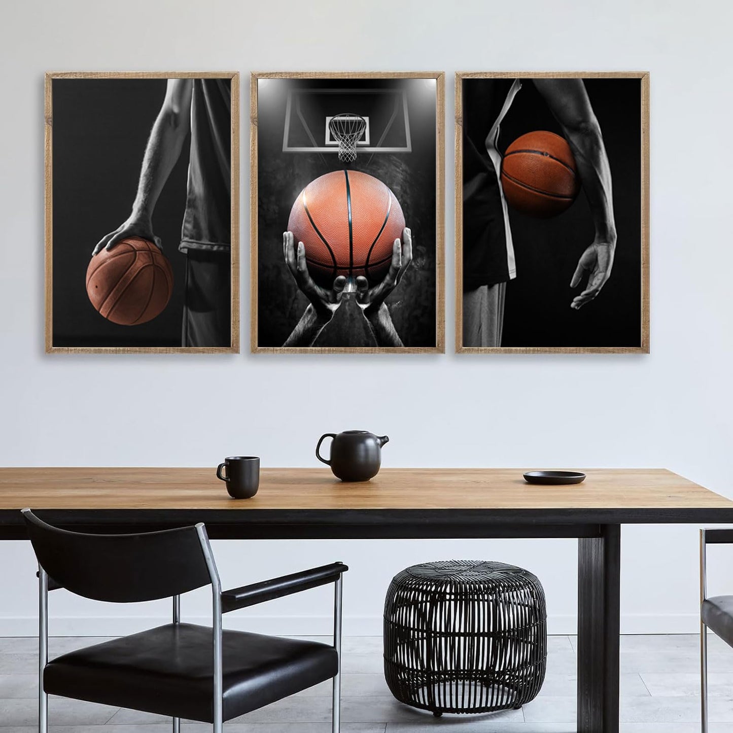 Basketball Posters Canvas Wall Art Set of 3 - Black and White Sports Decor for Mens Teen Boys Room Bedroom Dormitory Office Wall Decor (12x16 Inches) Unframed