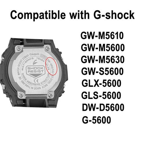 316L Stainless Steel Watch Band and Bezel Compatible with Casio GWM-5610 Watch Mod Kit Replacement (black)