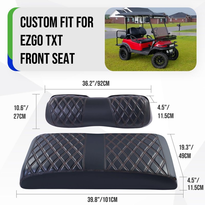 Tecoom Front and Back Seat Covers Custom Fit for EZGO TXT Golf Cart 2 Seats, OEM Fitted Vinyl Seat Cushion Protector Cover with Padded, No Stapler Required, Waterproof EZGO TXT Golf Cart Accessories