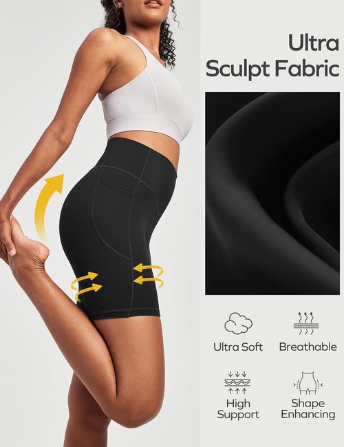 Ewedoos Biker Shorts for Women - Tummy Control Compression Yoga Shorts with Pockets | 6" No Front Seam