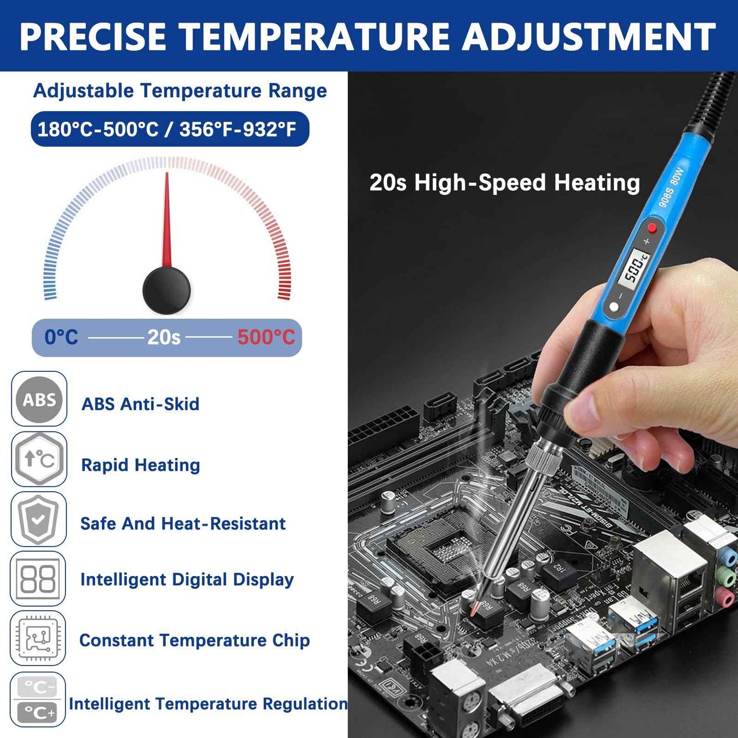 Soldering Iron Heat Set Insert Tool, 80W 110V LCD Digital Soldering Welding Iron Kit with Iron Tips and Heat Set Insert Tips, 16-in-1 Adjustable Temperature 180-500℃ Solder Kit, Blue