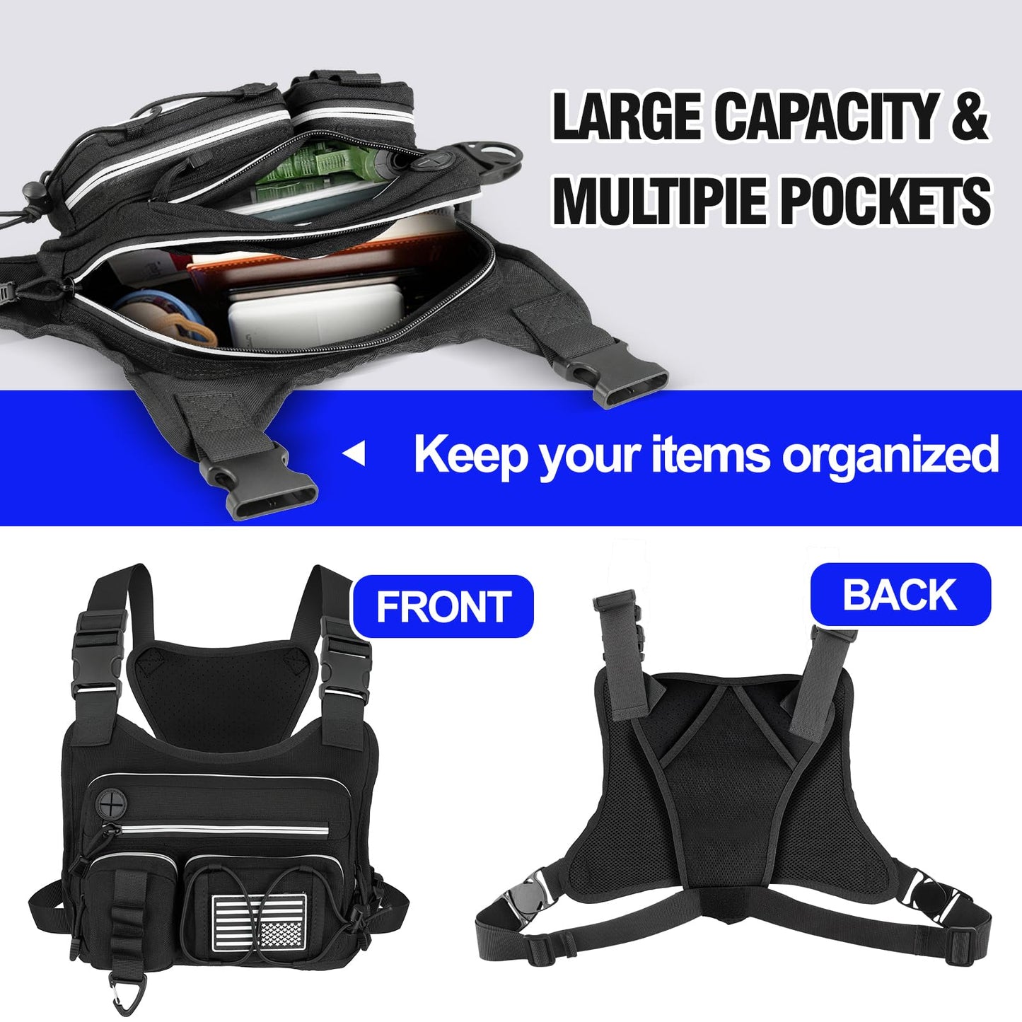 Chest Pack,Water Resistant Running Vest for Men, Chest Bag For Running, Cycling, EDC Running Pack Rig For Sports and Workouts