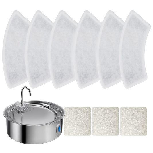 ZOFTEN 6 Pack Dog Water Fountain Filter Replacement, 3 Layer Filtration System, Perfect Fit for ZOFTEN 7L/236oz/1.8G Stainless Steel Dog Water Fountain