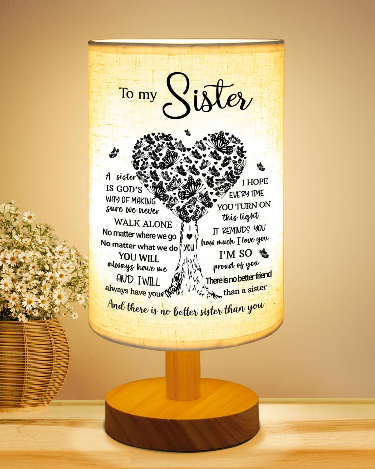 Sisters Gifts from Sister, to Sister Fabric Table Lamp, Sister Valentines Day Birthday Gifts for Sister, Bedside Table Lamp Gifts for Sisters from Sisters Adult