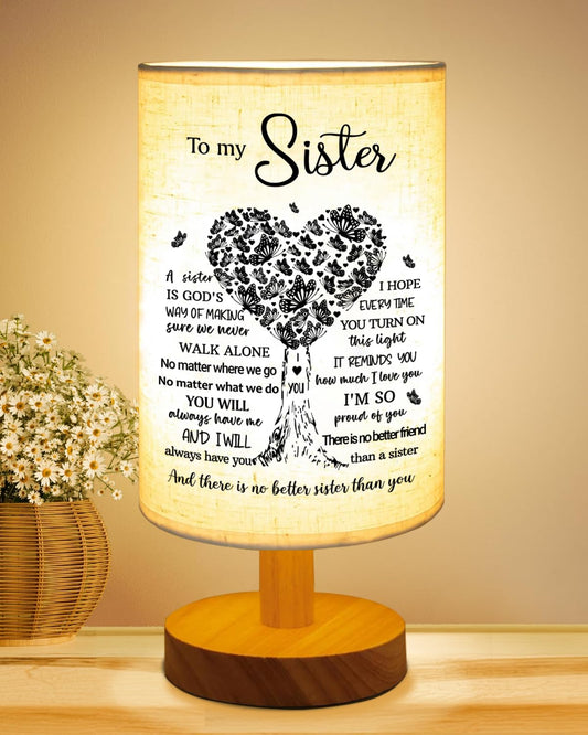 Sisters Gifts from Sister, to Sister Fabric Table Lamp, Sister Valentines Day Birthday Gifts for Sister, Bedside Table Lamp Gifts for Sisters from Sisters Adult