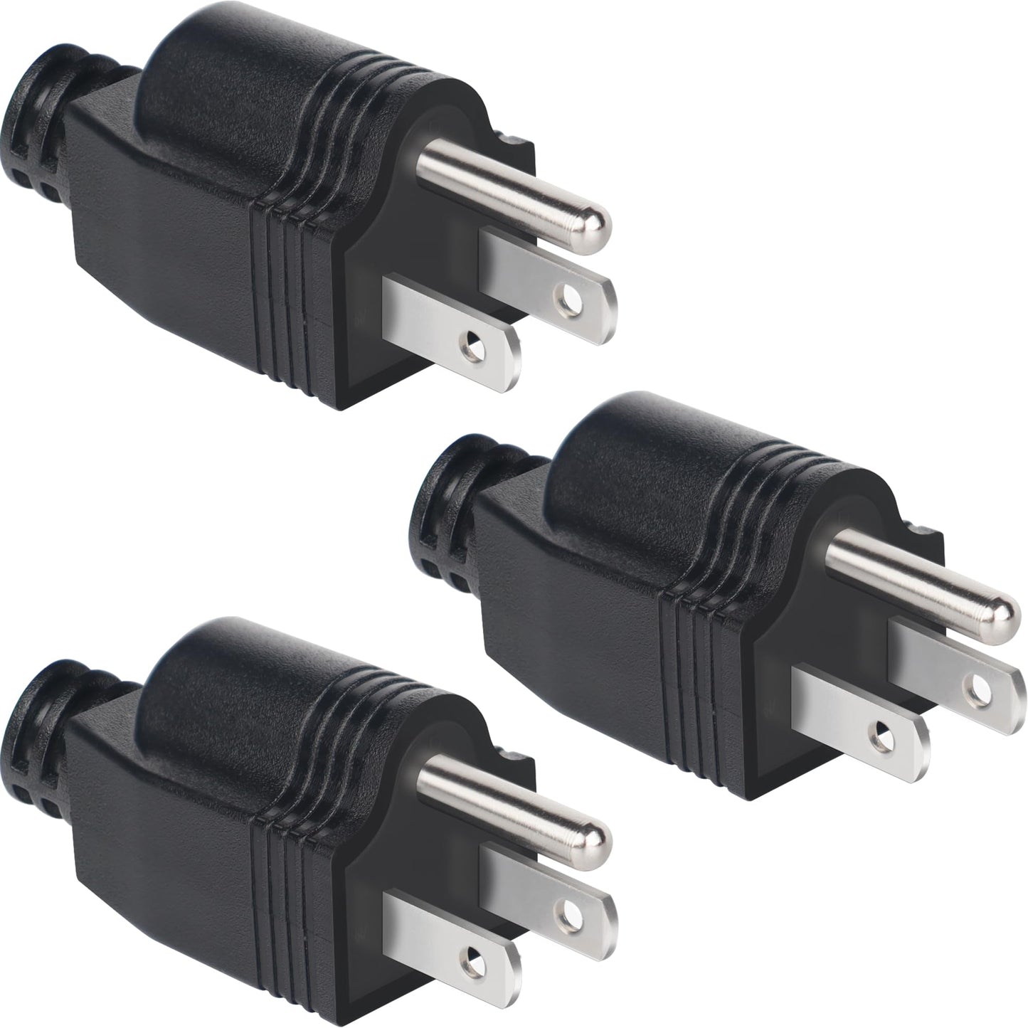 NEMA 5-15P Electrical Replacement Plugs，125V 15A 2-Pole 3-Wire Grounding Replacement for Extension Cord Ends，Male Straight Blade Plug 3-Pack