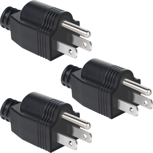 NEMA 5-15P Electrical Replacement Plugs，125V 15A 2-Pole 3-Wire Grounding Replacement for Extension Cord Ends，Male Straight Blade Plug 3-Pack