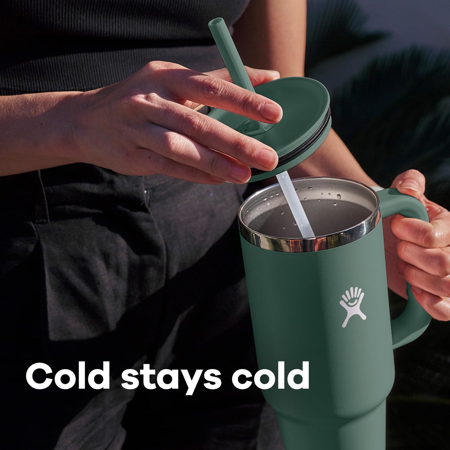Hydro Flask Travel Tumbler with Handle, Lid and Straw - Insulated Stainless Steel in 32 Oz Stainless Steel Lime