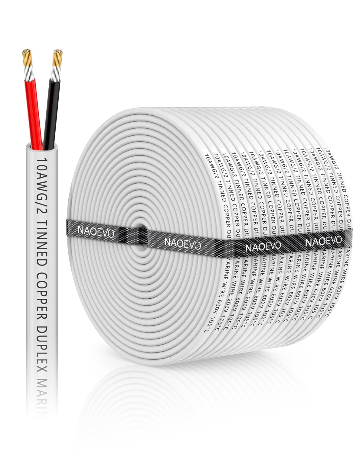 NAOEVO 10 AWG Marine Wire - Waterproof Tinned Copper Electrical Cable for Boat & RV | 100FT