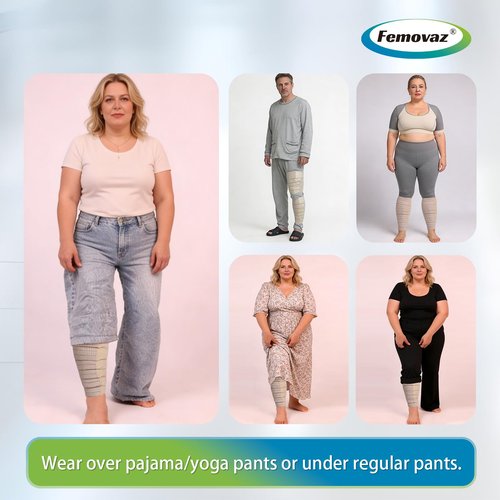 Femovaz® 1 PC Adjustable Lymphedema&Compression Wrap for Leg | Relieves Swelling, Edema, Lipedema | Breathable | Anti-Slip | All-Day Comfort,Long(L)
