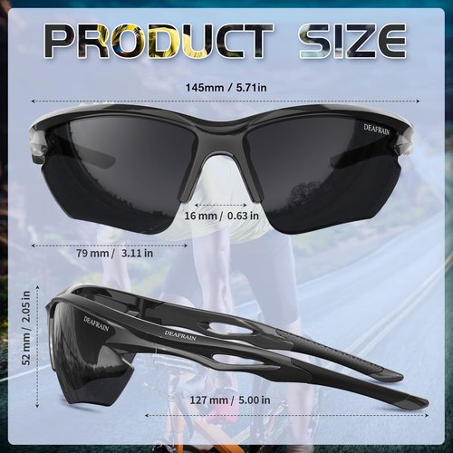 DEAFRAIN Polarized Sports Sunglasses - Unbreakable TR90 Frame with UV Protection for Cycling, Running, Fishing