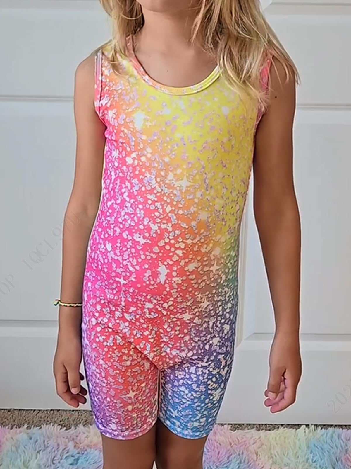 Taubow 2 Packs Gymnastics Leotards for Girls 4t 5t Rainbow Butterfly Tumbling Outfit Biketard with Shorts Gymnastics Outfit