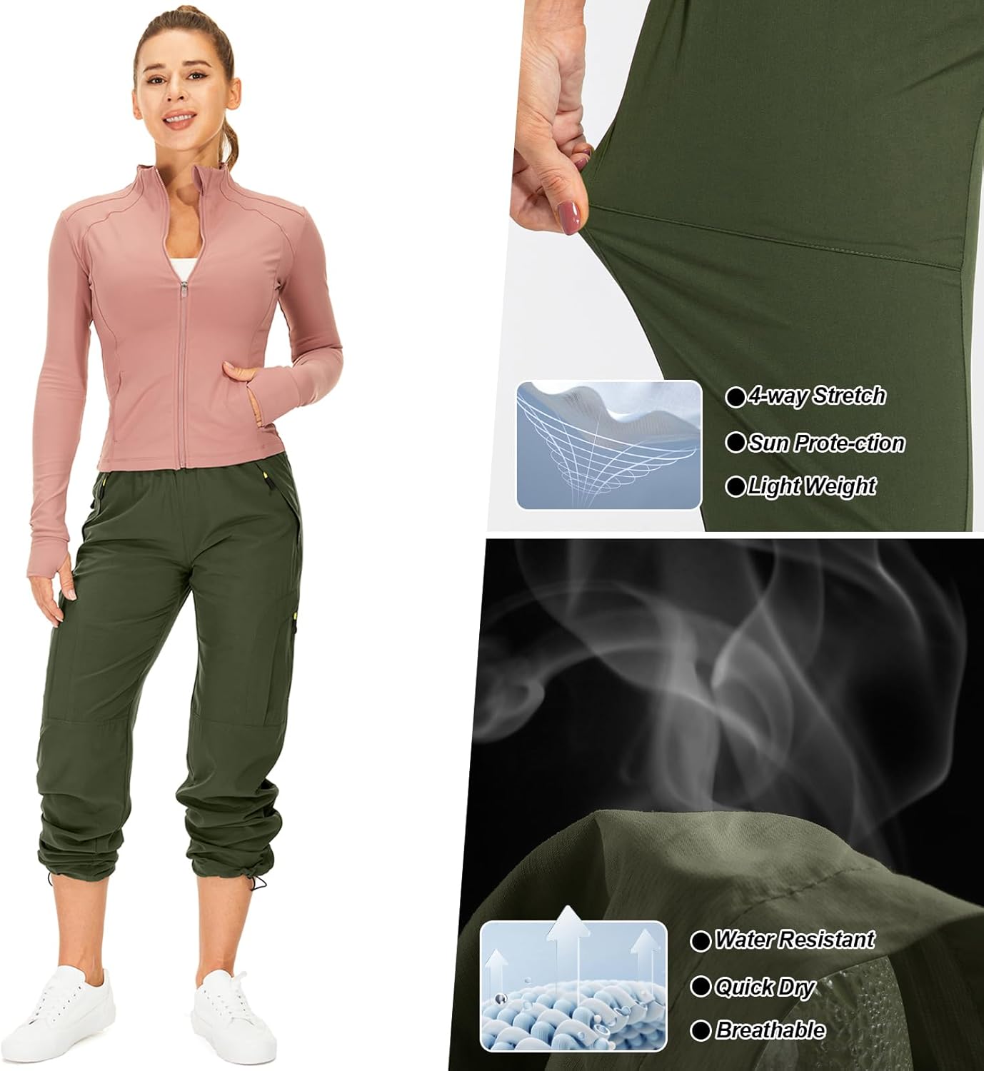Skiennix Women's Hiking Pants - Quick Dry, Lightweight, UPF 50, Cargo Style with Zipper Pockets