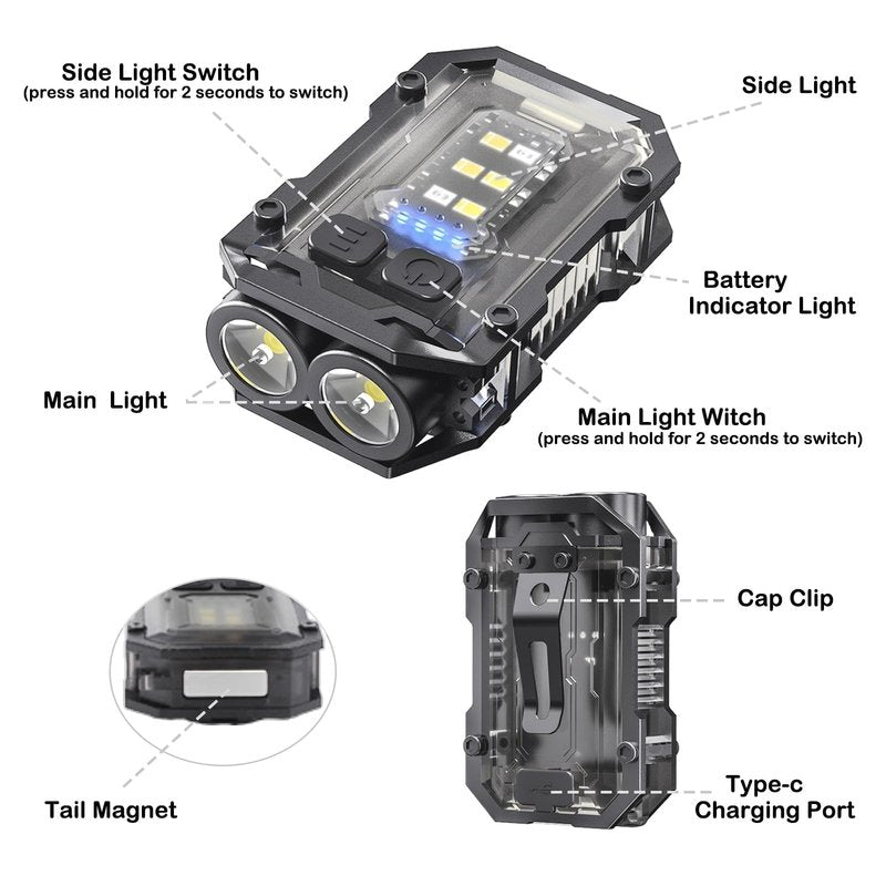 VOHIVI 2PACK EDC Keychain Flashlight - Super Bright Mini Keychain Light with Hat Clip, Magnetic Base, Rechargeable Small Pocket Flash Lights for Emergency,Outdoor Activities,Walking Dog