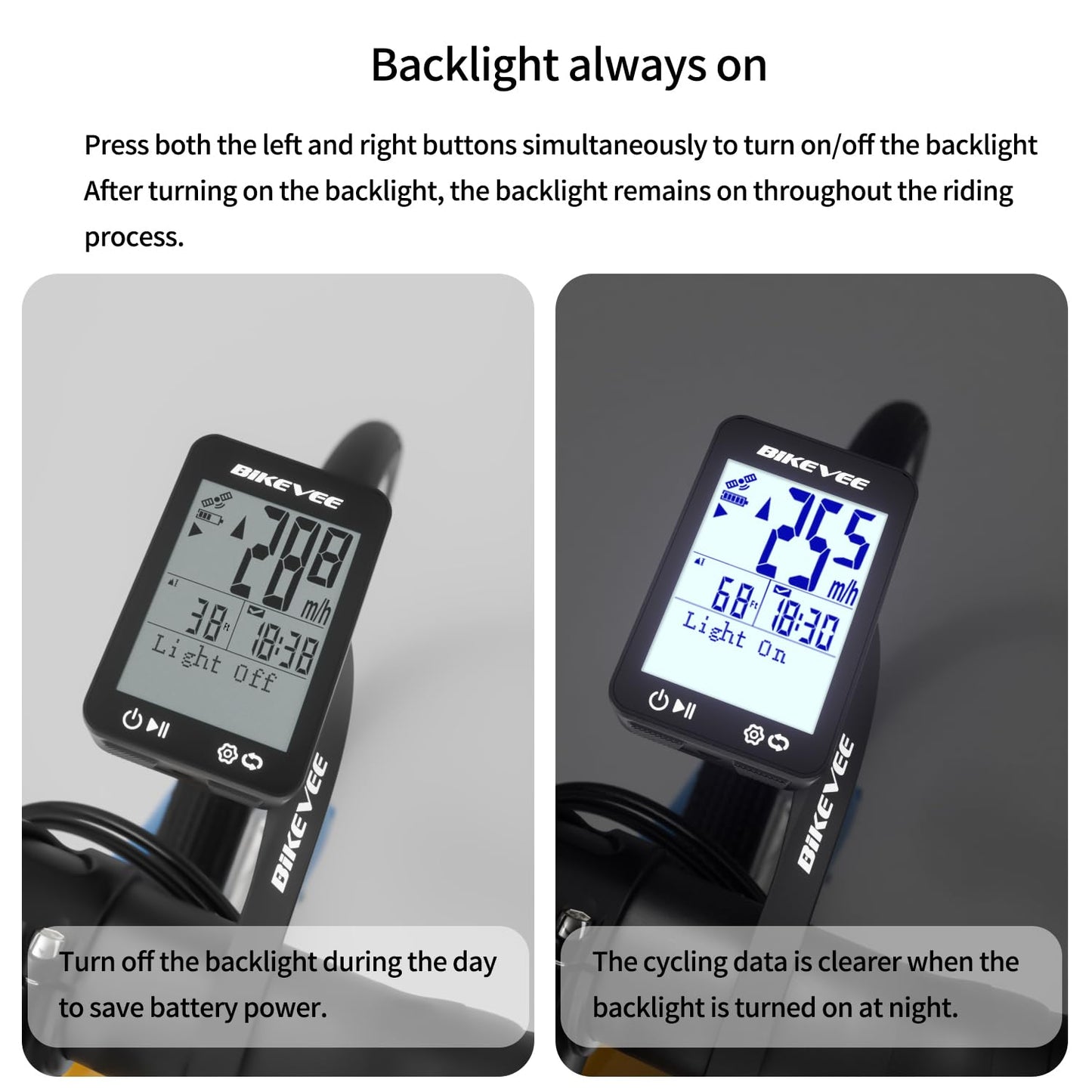 Bikevee GPS Speedometer & Odometer - Wireless Bike Computer, Auto Start/Stop, Auto Backlight, IPX7 Waterproof, 2.4" LCD, Cycling Tracker in MPH & KM/H - Black
