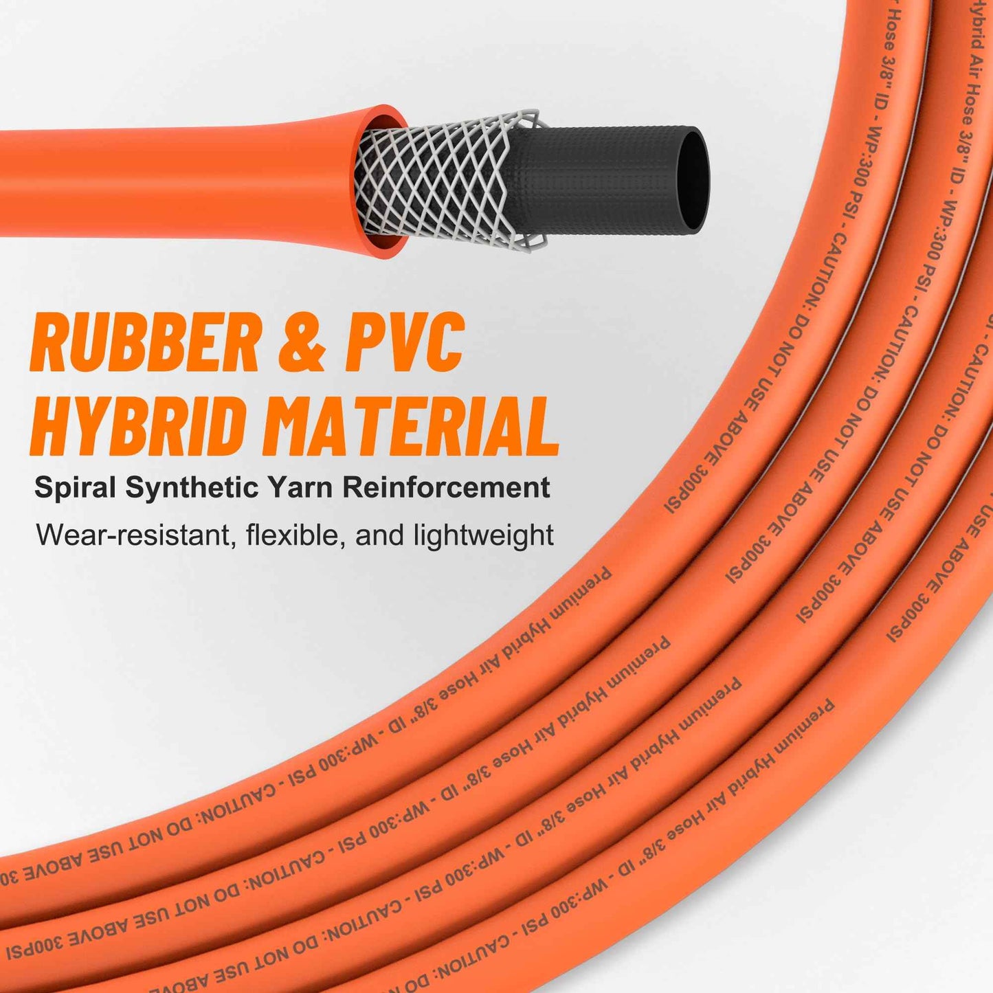 Ailbiuko Hybrid Air Hose 3/8 Inch x 25 Feet Air Compressor Hose with 1/4 Inch Brass Air Coupler and Plug,Heavy Duty, Lightweight, Kink Resistant, All-Weather Flexibility, 300 PSI