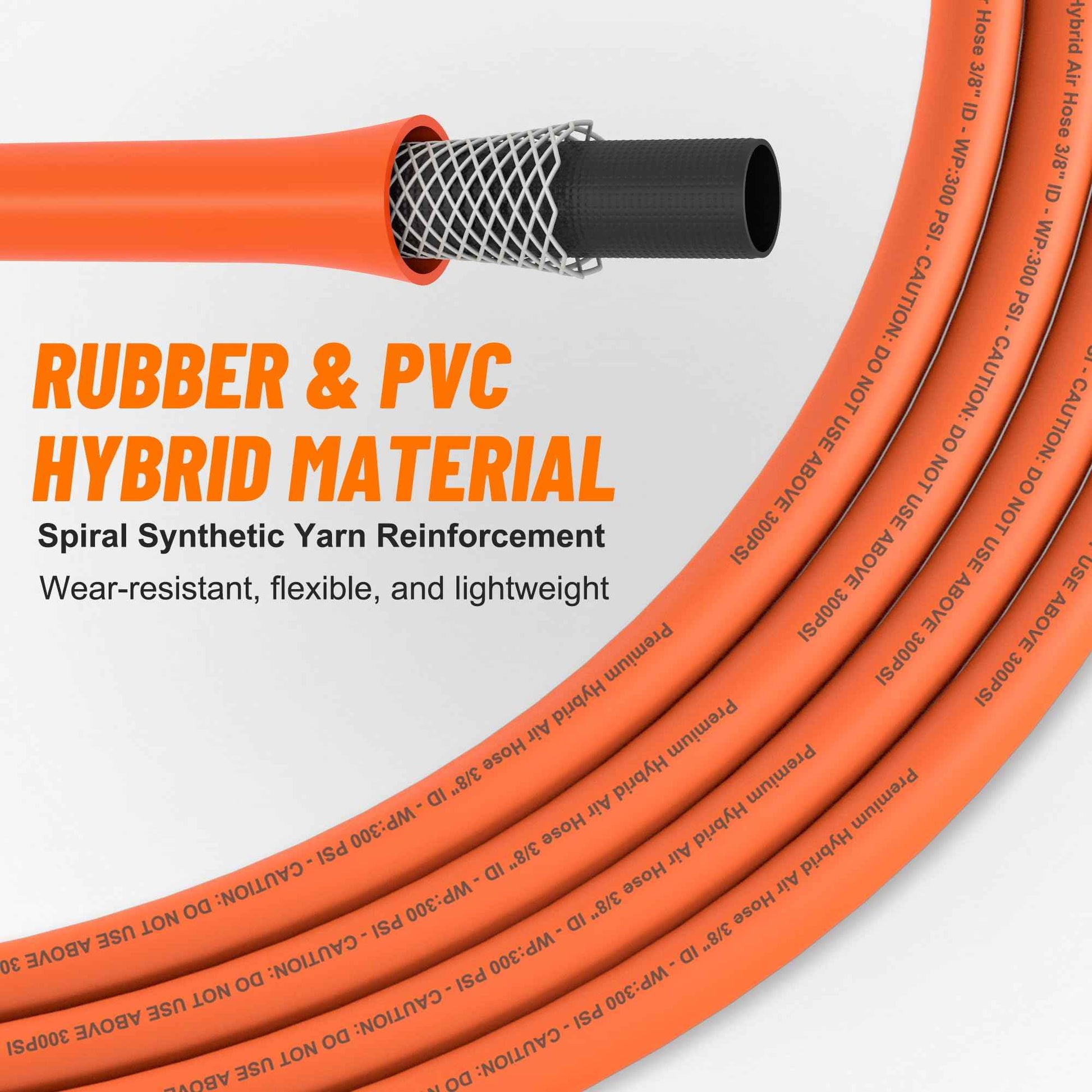 Ailbiuko Hybrid Air Hose 3/8 Inch x 25 Feet Air Compressor Hose with 1/4 Inch Brass Air Coupler and Plug,Heavy Duty, Lightweight, Kink Resistant, All-Weather Flexibility, 300 PSI