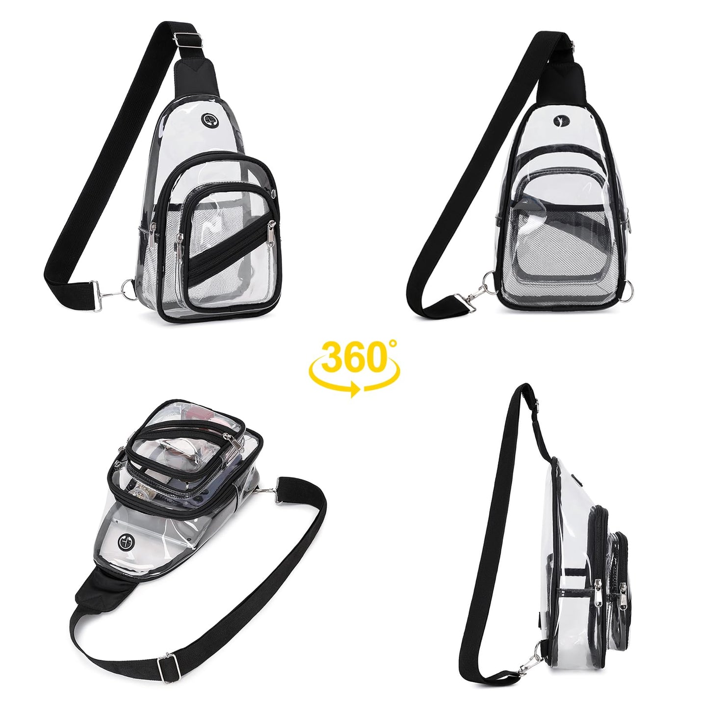 Clear Bag for Stadium Events, Clear Purse Bag for Women Men Waterproof PVC Crossbody Fanny Pack for Concert Sport Hiking Travel, Black