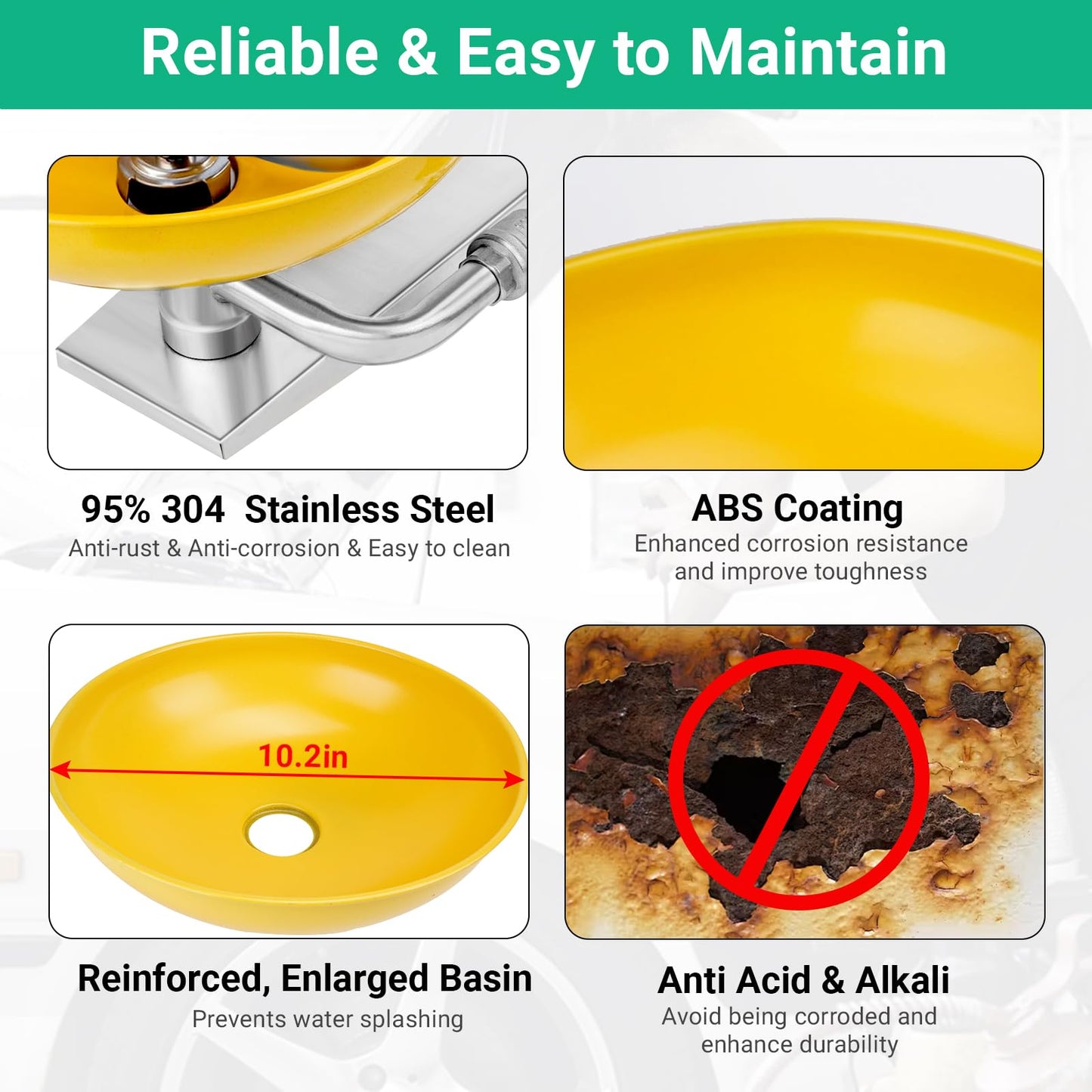 Crystmetal Eye Wash Station, Wall Mounted Emergency, Portable Emergency Eyewash Stand Eye Irrigation Sign, 304 Stainless Steel, Enhanced ABS Surface Coating