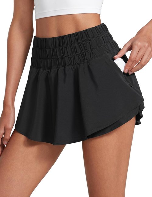 CRZ YOGA Athletic Shorts with Ruffle Skirt Overlay - High Waisted & Flowy for Workout, Running, Tennis