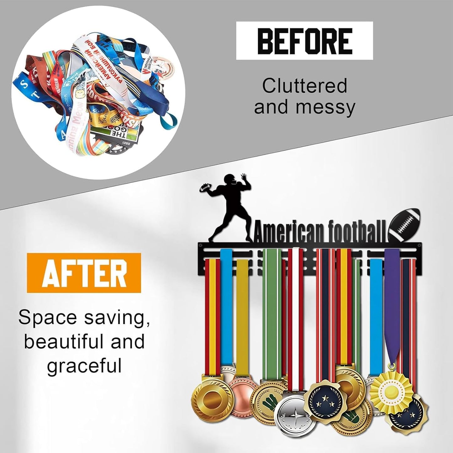 Resama Medal Hanger - Wall Rack Display for 60 Awards & Ribbons | Perfect for Soccer & Gymnastics