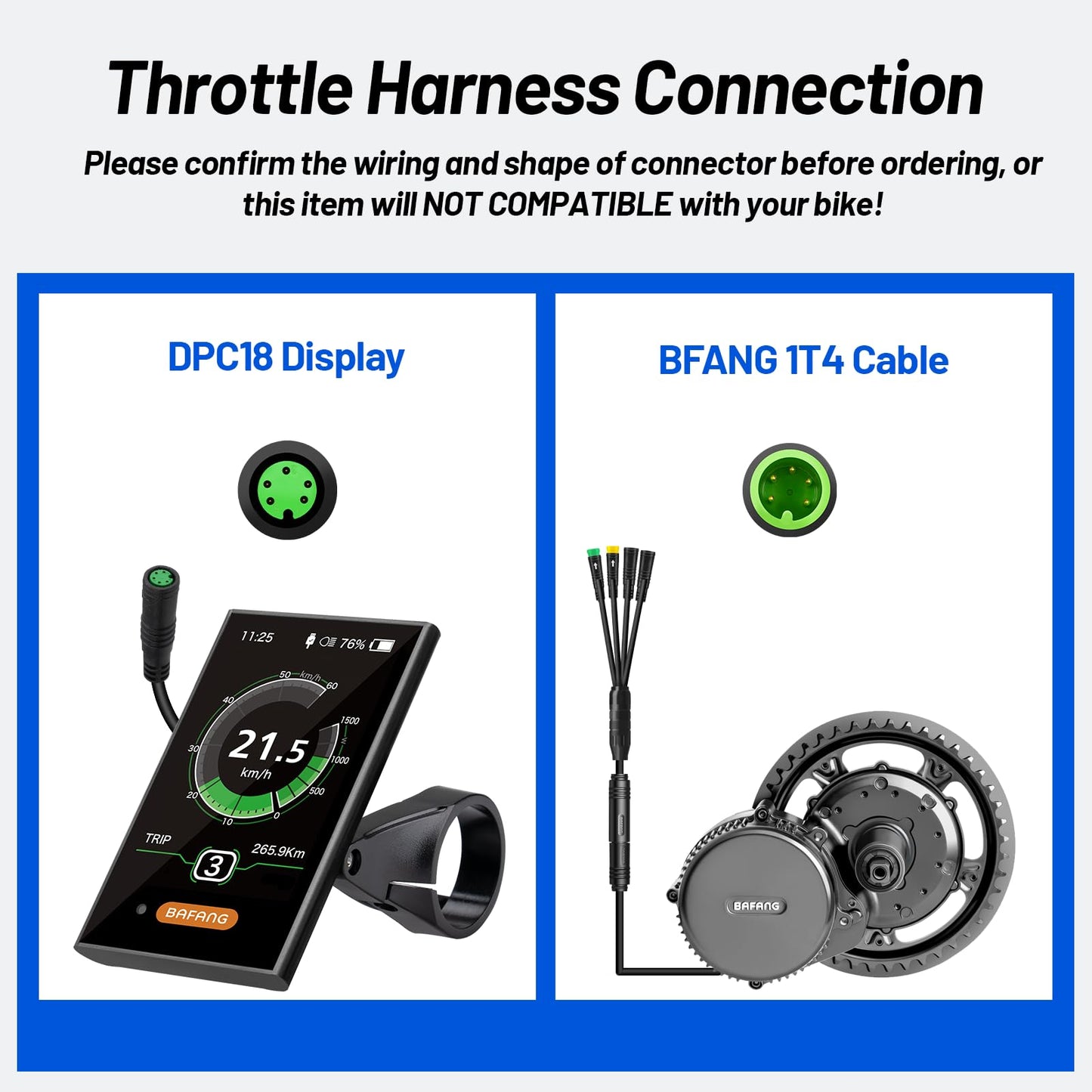 BAFANG Ebike Display DPC18 for BBS01B BBS02B BBSHD UART Version Mid Drive Motor, 0-9 Pedal Assist Levels E-Bike Computer Display