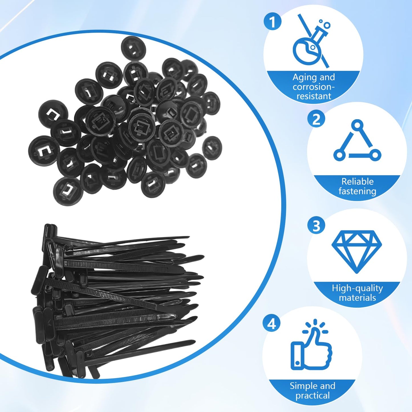 100Pcs Nylon Universal Cable Tie Buckle,Upgrade Multipurpose Heavy Duty Self-Locking Zip Ties Holder with Pin & Button Design,Multipurpose Plastic Cable Ties Tool for Car Daily Repair