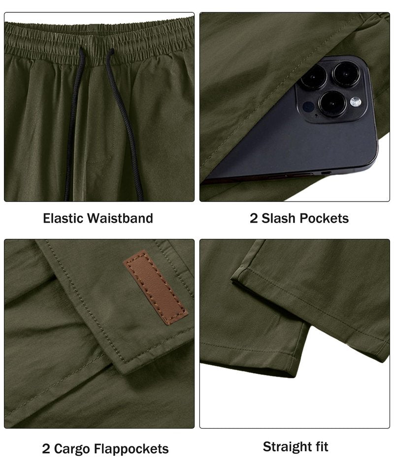 Comdecevis 2 Pack Men's Casual Cargo Pants Joggers Sweatpants Hiking Drawstring Tactical Pants with Multi Pockets 34w