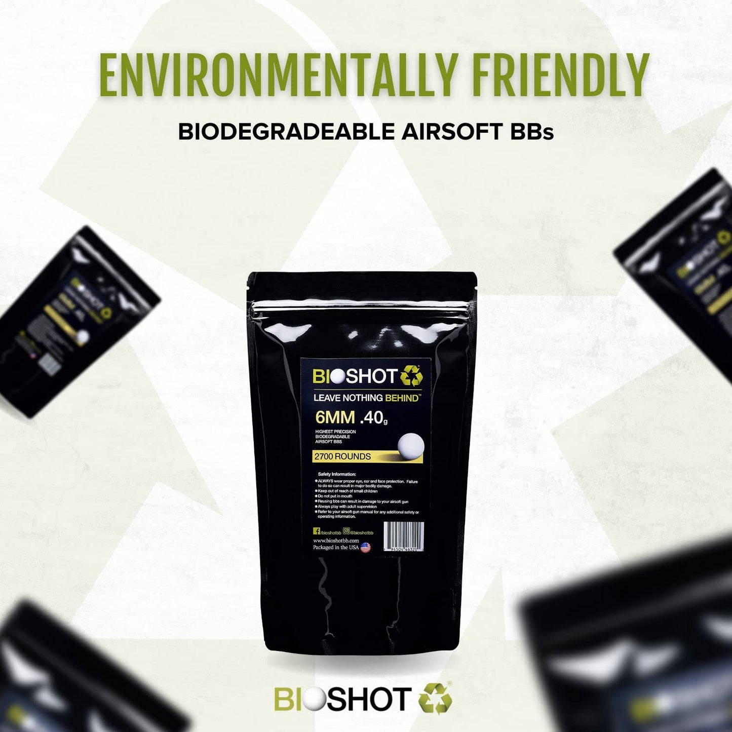 BioShot Biodegradable Airsoft BBS - .40g Super Slick Seamless Sniper Weight Competition Match Grade for All 6mm Airsoft Guns and Accessories (2700 Rounds, White)