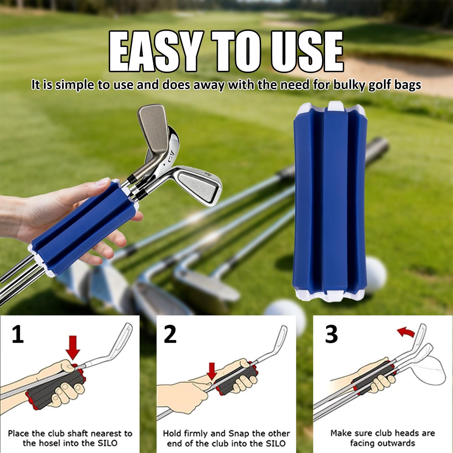 Golf Club Holder, Golf Club Organizer Support Stand, Cylindrical Holder for 6 Golf Club, Easy-Access Golfing Accessory with Strap, Reduces Clutter in Golf Bag (Blue and White)