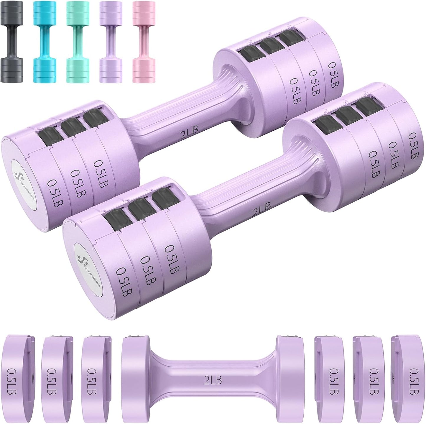 Sportneer Adjustable Dumbbells Set - 5 lb Weights with Fast Adjust Feature | 4-in-1 Home Gym Solution