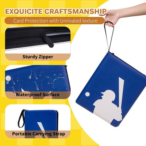 Baseball Card Binder - 990 Pockets Sports Trading Card Album with 55 Removable Sleeves | Double-Sided Zipper Design